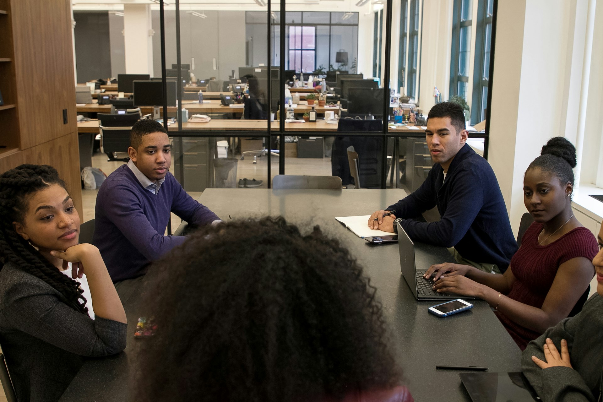 Professionals collaborating in a team meeting